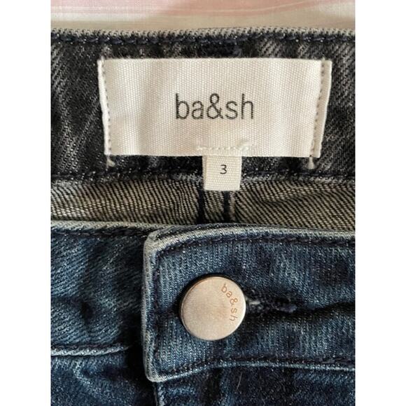 ba&sh Balm Two-tone Cropped Ankle Jeans Slim Straight Dark Blue and Black Large - Picture 12 of 16